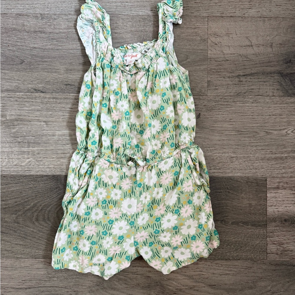 Cat & Jack Floral Green Kids Romper - 4T
